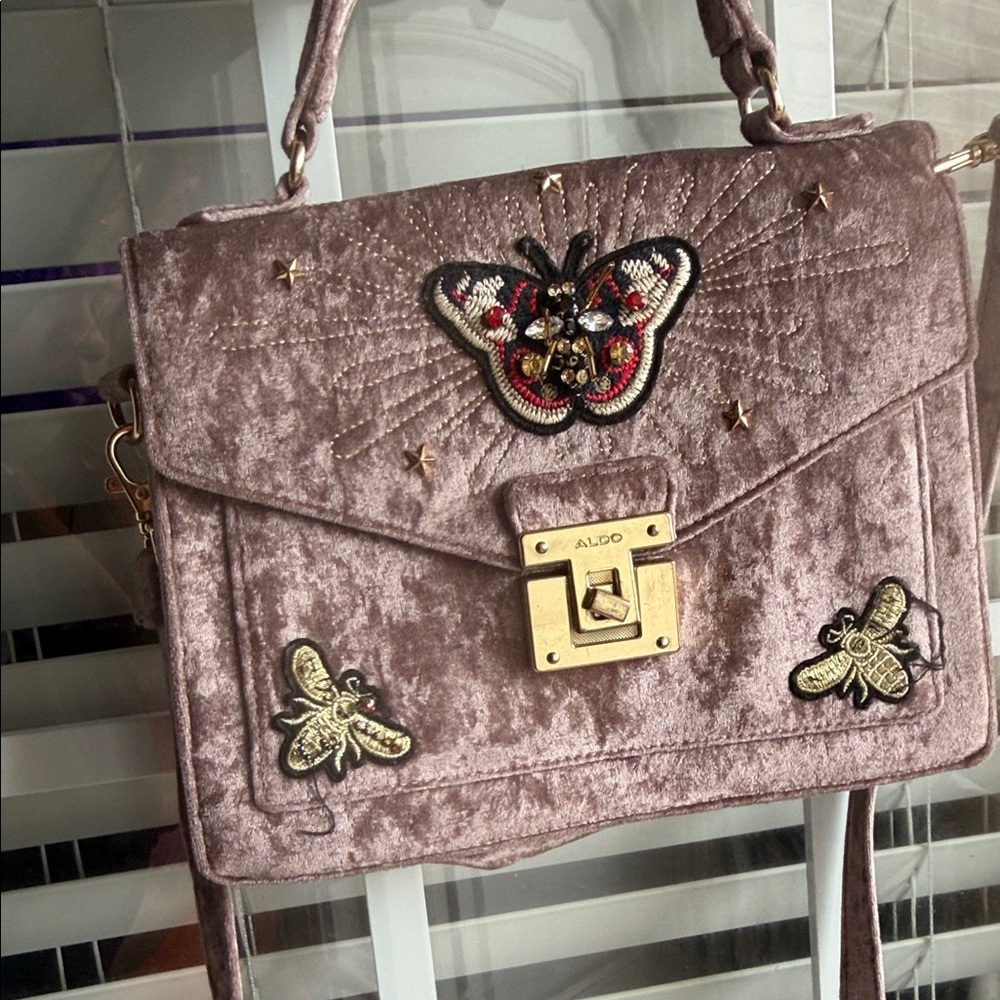 ALDO Embellished Velvet Satchel - Brown